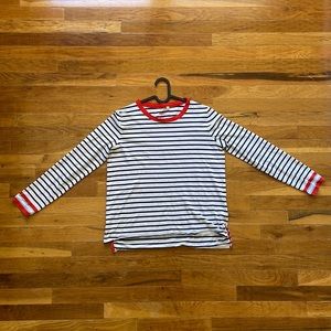 Boden Striped Crew Neck Breton, White/Navy/Multi cuff, Size 8